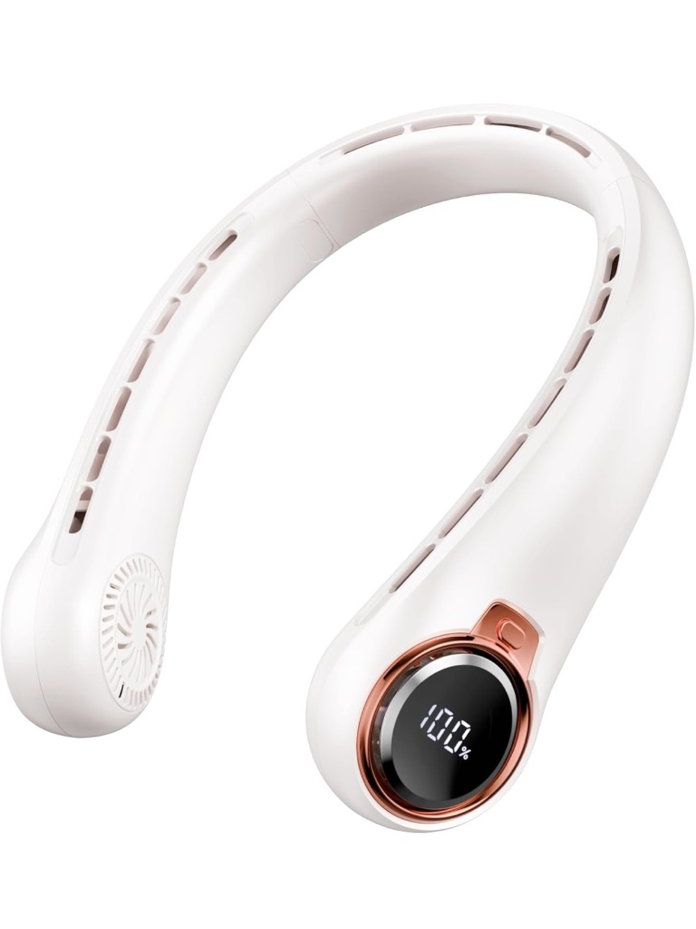 Wearable Neck Fan with Digital Display - White & Rose Gold
